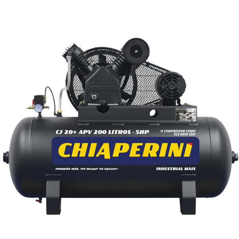 Compressor de Ar 20 Pés 200L 5HP Alta Pressão 220/380V - Trifásico CHIAPERINI-CJ20+APV200L